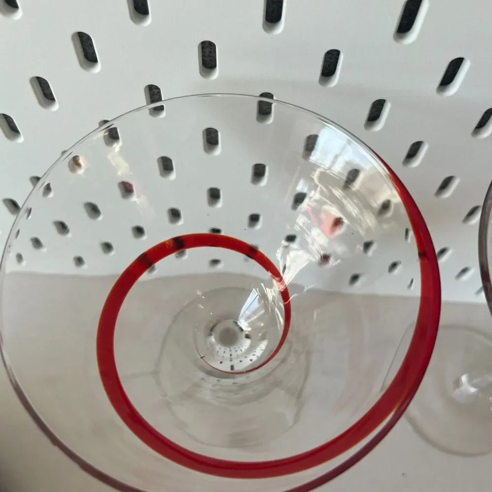 2 martini Pier 1 Ruby Red Ribbon Swirl Glasses Swirline Cosmo Cocktail 7” glass